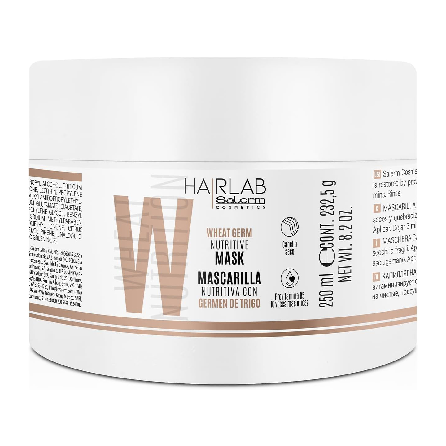 Salerm Cosmetics Hairlab Wheat Germ Nutritive Mask 200 Ml. / Mascarilla Nutritiva con Germen de Trigo y Provitamina B5, Cabello Seco, Dañado, Poroso o Tratado Químicamente.
