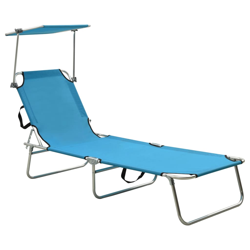 vidaXL Tumbona plegable con toldo aluminio en color Rosa/Estampado de hojas/Azul