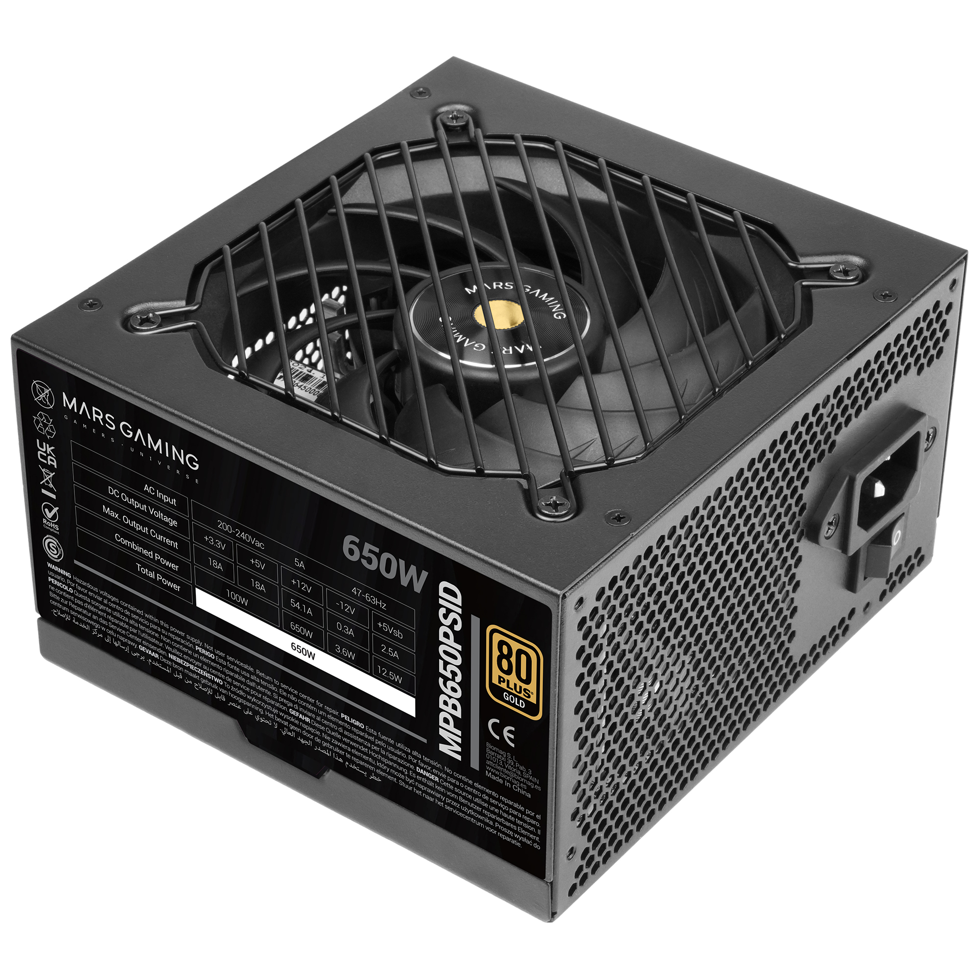 Mars Gaming MPB650PSID, Fuente de Alimentación PC 650W, 10 Años de Garantía, 80Plus Gold 90%, Ventilador SI Extreme Silence, Tecnologías AI2-RPM, DC-DC y SMD, Conectores ATX 3.1 y PCIe 5.1, Fuente PC Negra o Blanca