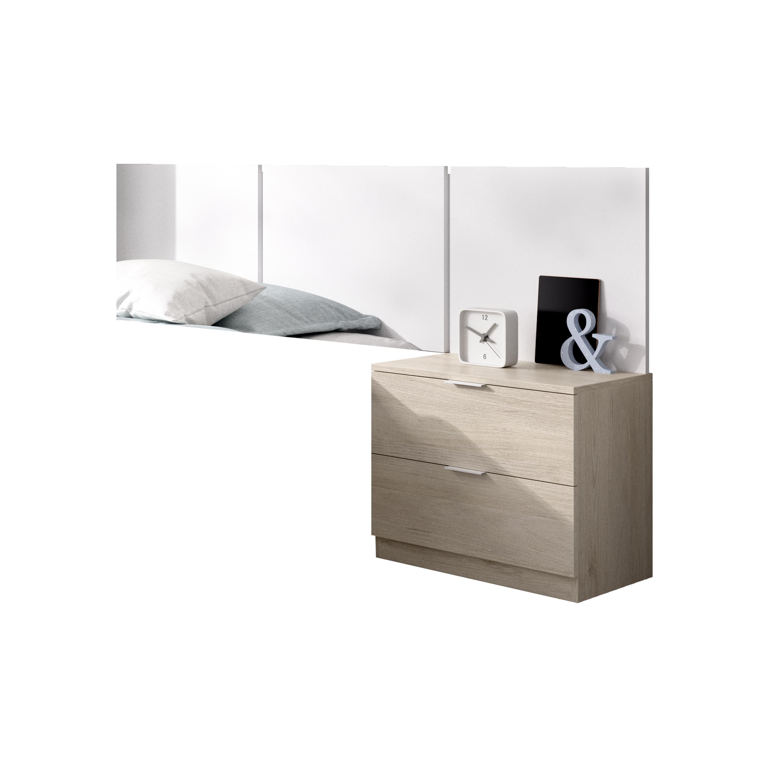 DEKIT GRUPO RIMOBEL BITO - CABECERO DE 3 PLAFONES CON MESITA DE 2 CAJONES - BLANCO / NATURAL - 96 x 157 x 34.2