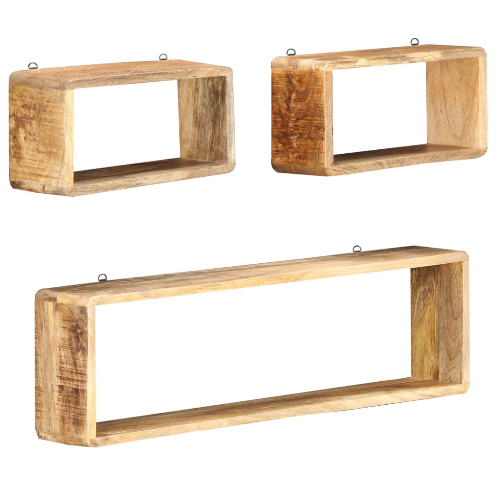 vidaXL Juego de estantes cubo de pared 3 piezas madera maciza de mango