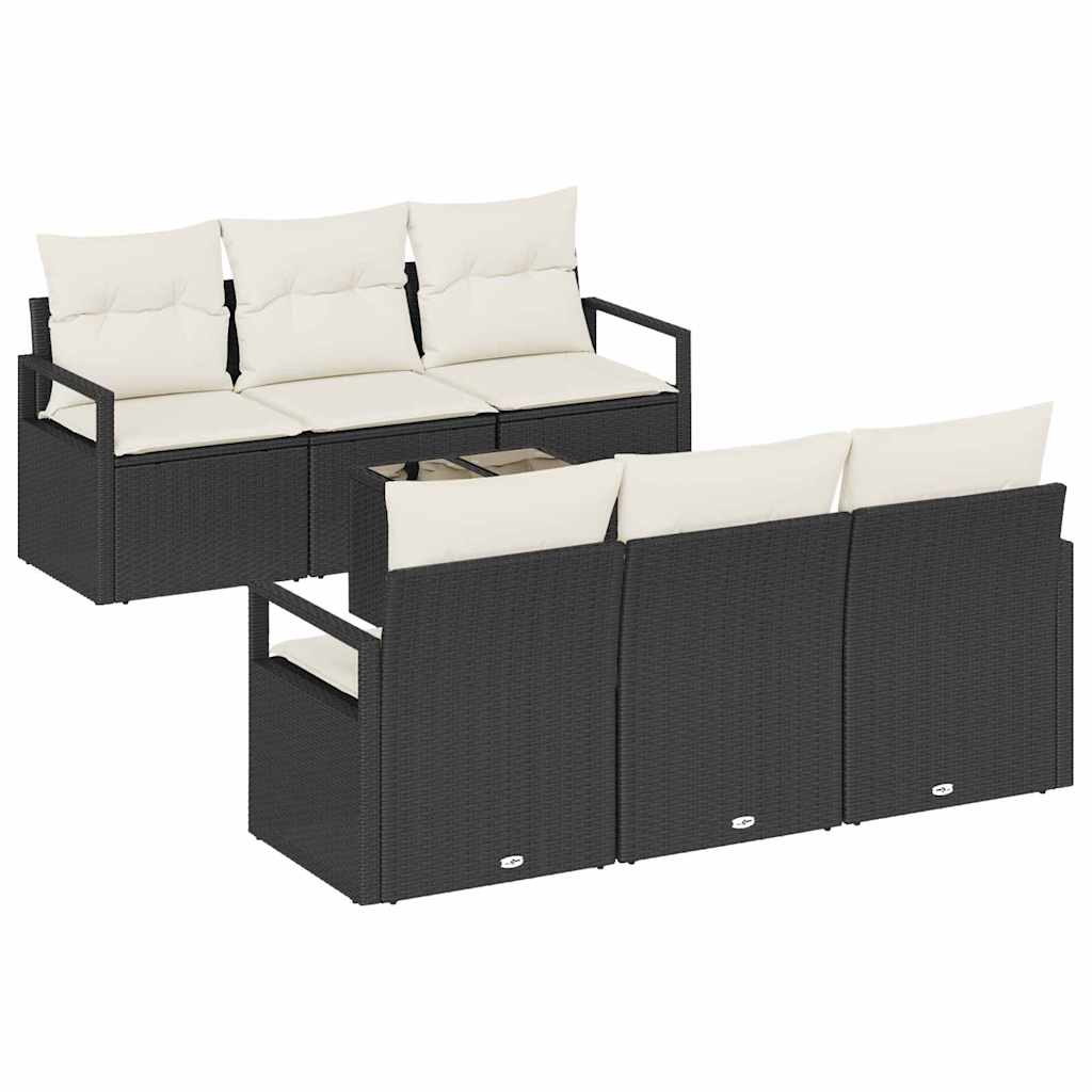 vidaXL Juego de Sofá con cojín 7 pcs Negro y crema ratán sintético