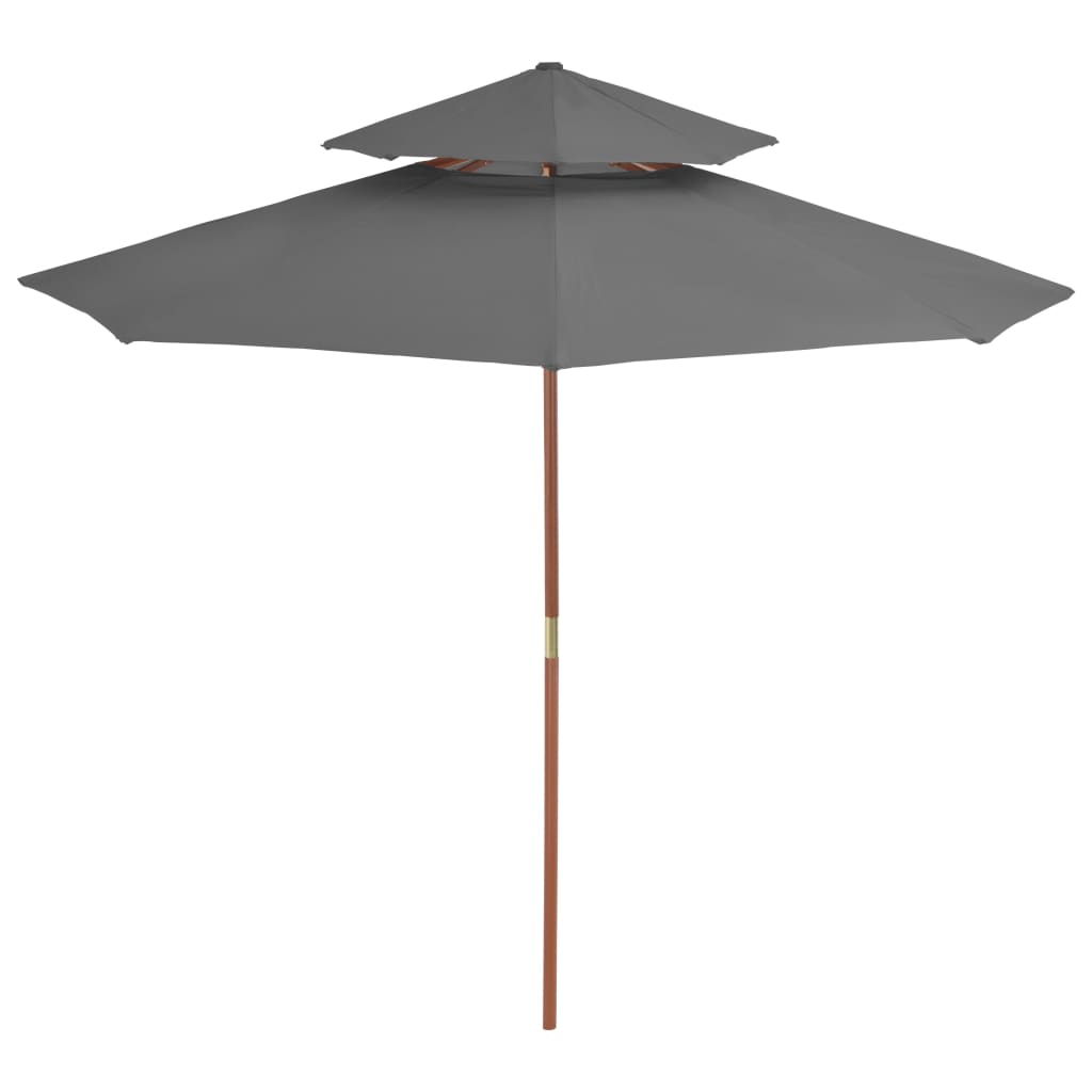 vidaXL Sombrilla de dos pisos 270x270 cm con palo de madera Color Verde, Crema, Antracita