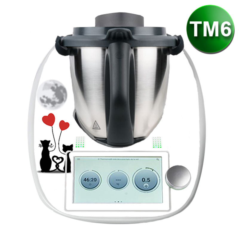 APCym Vinilo Adhesivo para Máquina Cocinar Thermomix TM6 Modelo GATOS ENAMORADOS. Tabla Deslizante 60x30cm OPCIONAL.