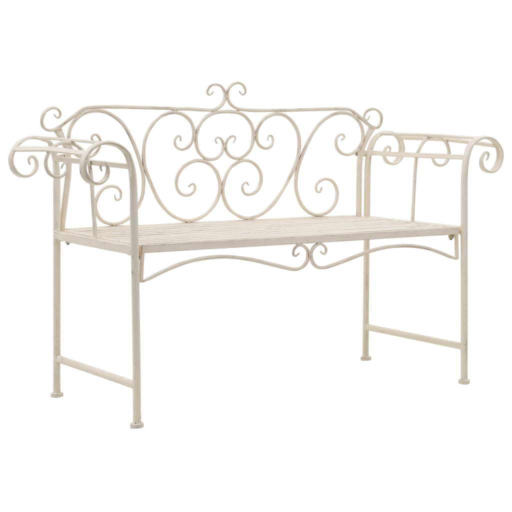 vidaXL Banco de jardín metal blanco envejecido 132 cm