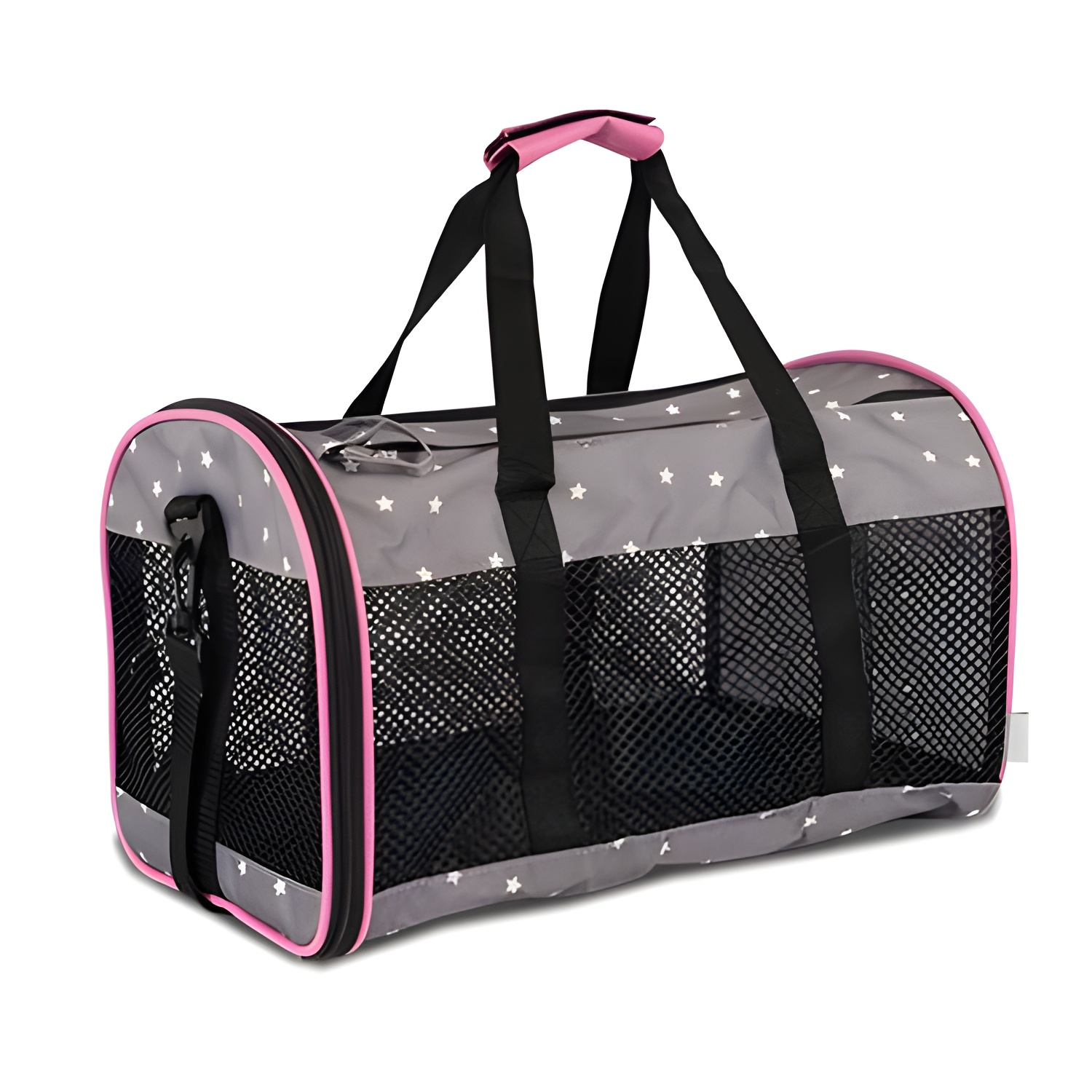 Bolso Ibañez Sport Colours Gris para Mascotas Amplio y Transpirable con Estampado de Estrellas y Anilla Metálica