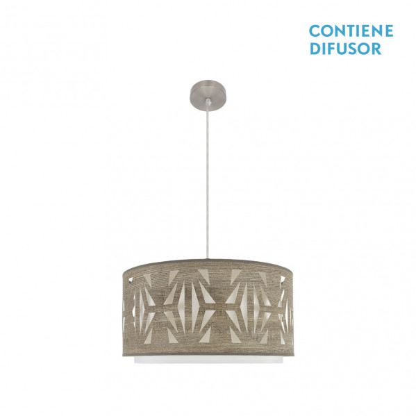 FABRILAMP Colgante en Niquel/madera Gris modelo Katerina
