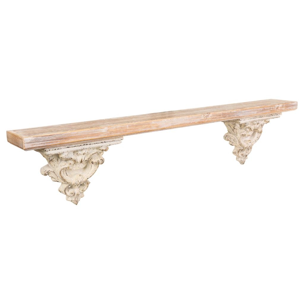 Wonderlust Deco - Estante de madera y resina tallada blanca 120x14x28 Beige 120x14x28h cm