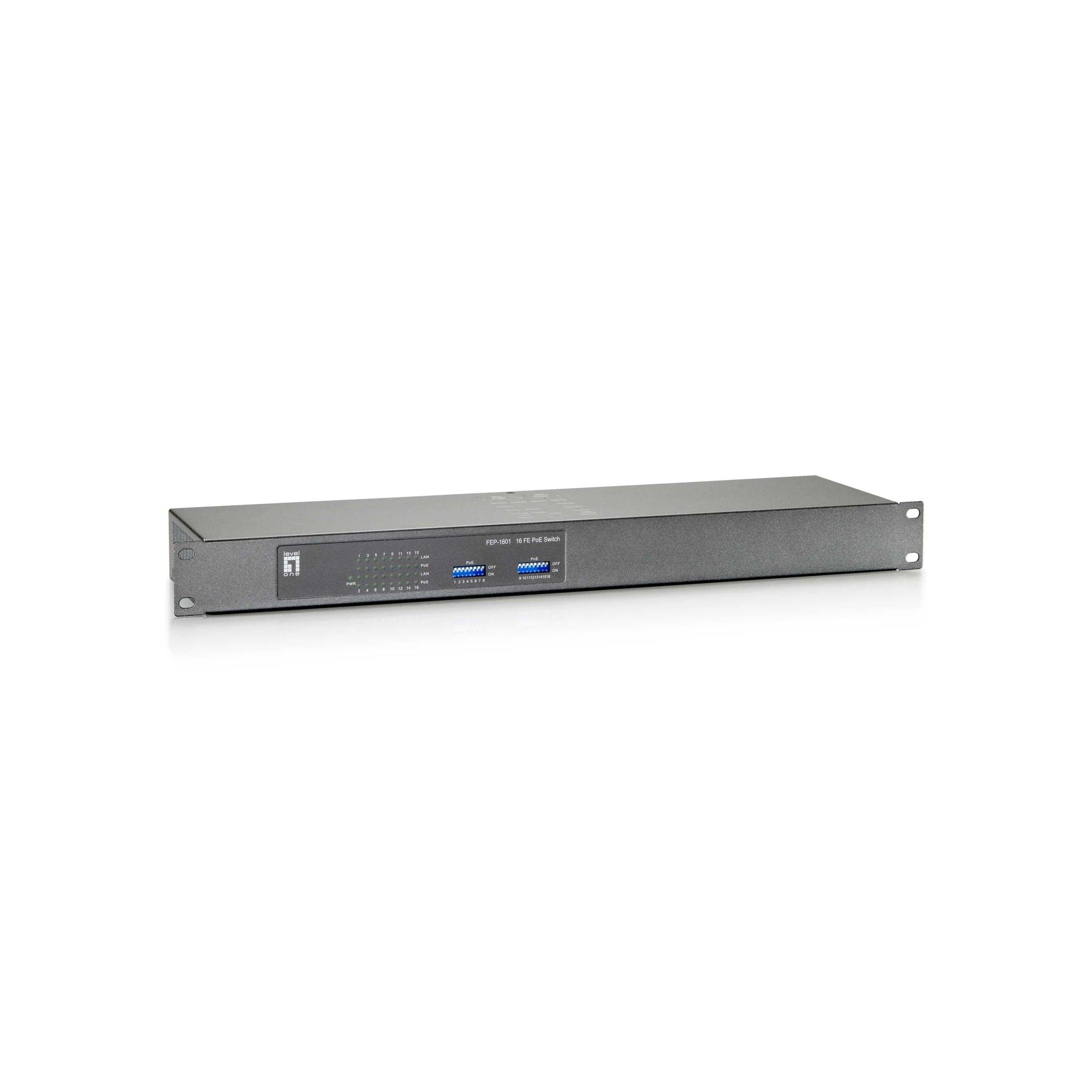 HUB Switch puertos 16 LevelOne FEP-1601 | Fast Ethernet (10/100), Gris, Metálico
