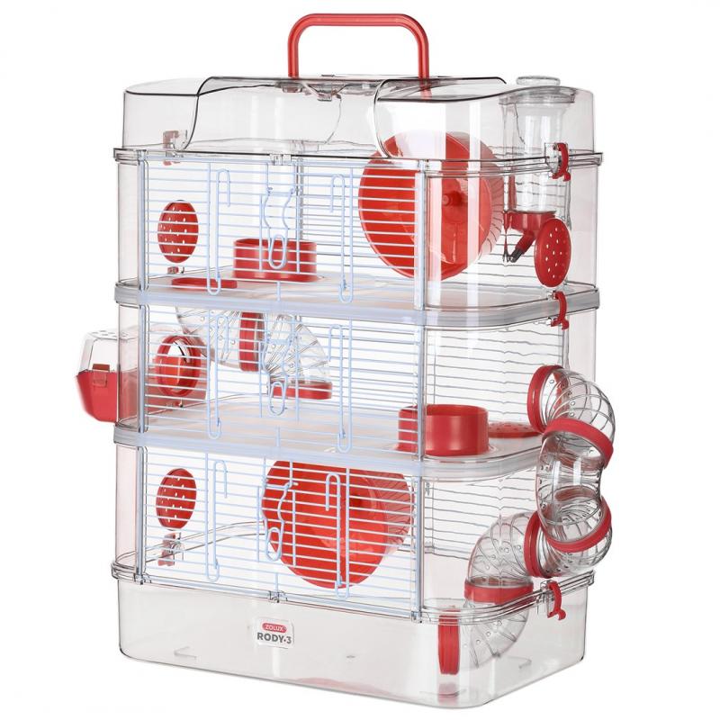 Zolux Rody3 Trio, jaula para roedores 53 x 27 x 41 cm, Rojo