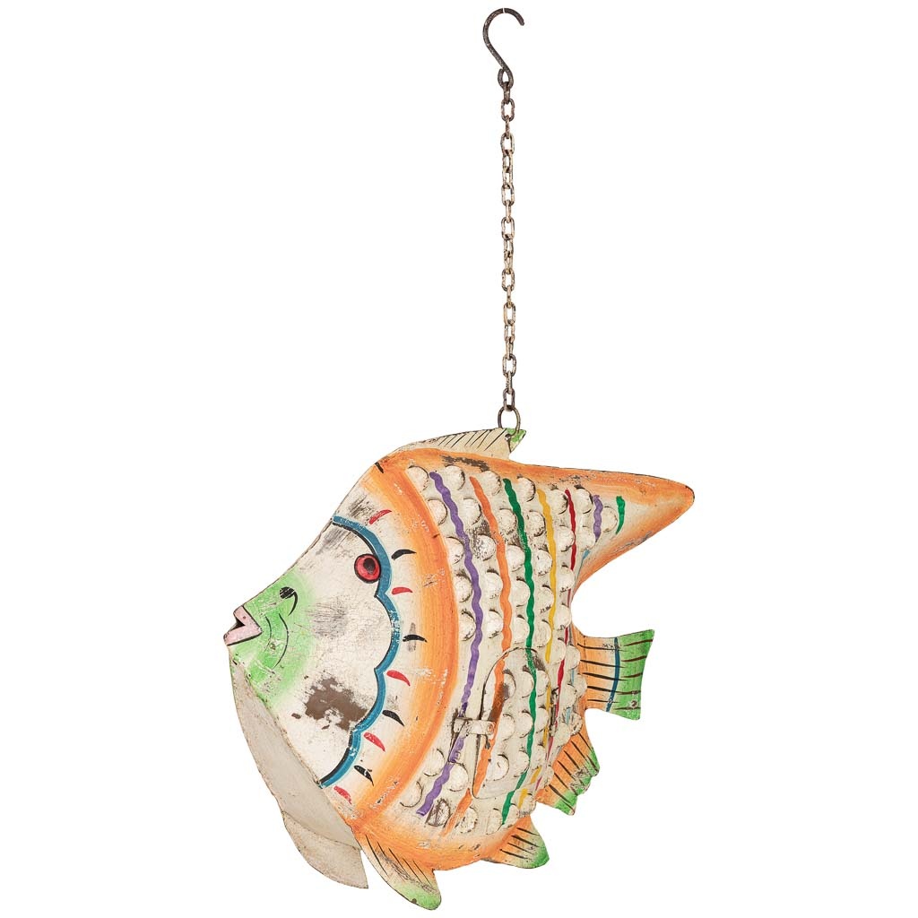 Wonderlust Deco - Portavelas pez de hierro multicolor pintado a mano 52x10x42cm Multicolor 52x10x42h cm