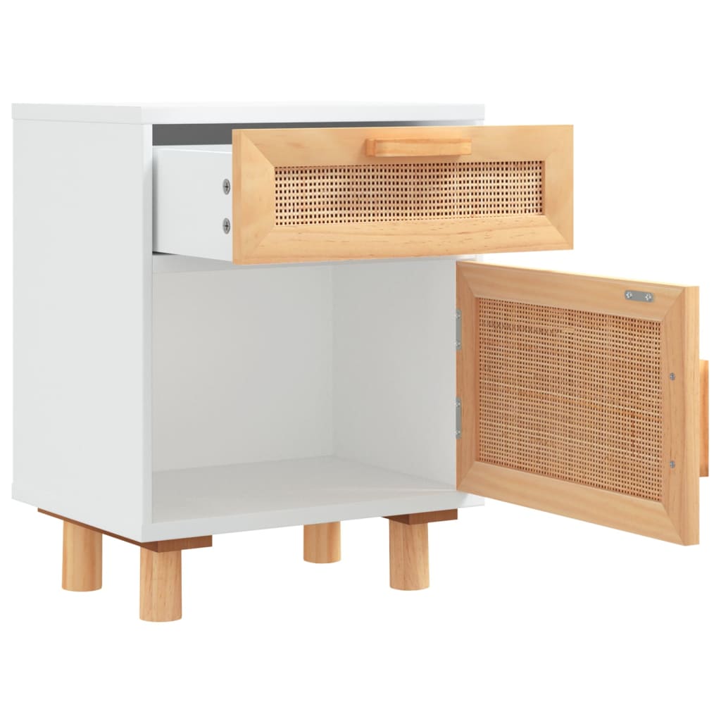 vidaXL Mesitas de noche 2 uds madera maciza pino blanco ratán natural