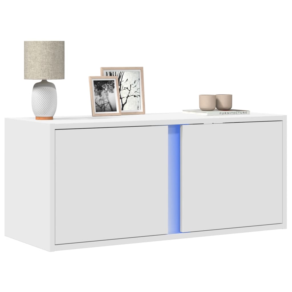vidaXL Mueble de TV de pared con luces LED 80x31x35 cm en color Negro/Roble ahumado/Marrón roble y más | almacenamiento funcional diseño moderno para baño dormitorio sala