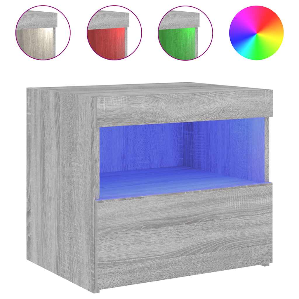 vidaXL Mesita de noche con luces LED gris Sonoma 50x40x45 cm