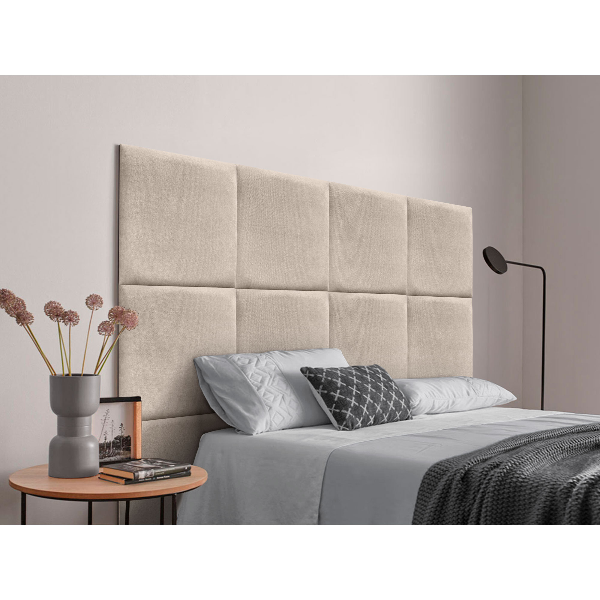 DHOME Cabecero Tapizado Compuesto de Paneles Autoadhesivos Intercambiables de Tela Acualine Cama Lujo Dormitorio Acolchado