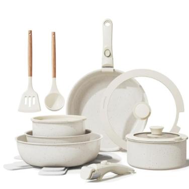 Almalux® Set Ollas y Sartenes Antiadherentes Granito con Mango Desmontable, Apilables, Inducción, Libre PFOA