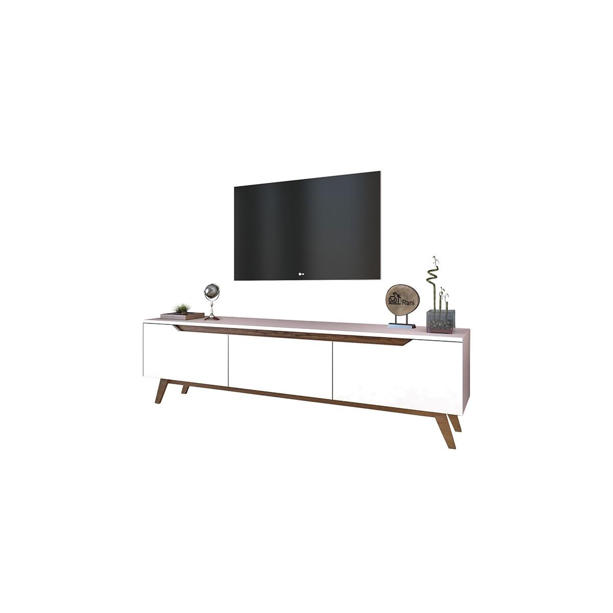 Meyvaser.com Ecommerce Company Mueble para TV Color Blanco y Nogal - Dimensiones 180x35x48,3 cm - Diseño Moderno para Salón y Estancia