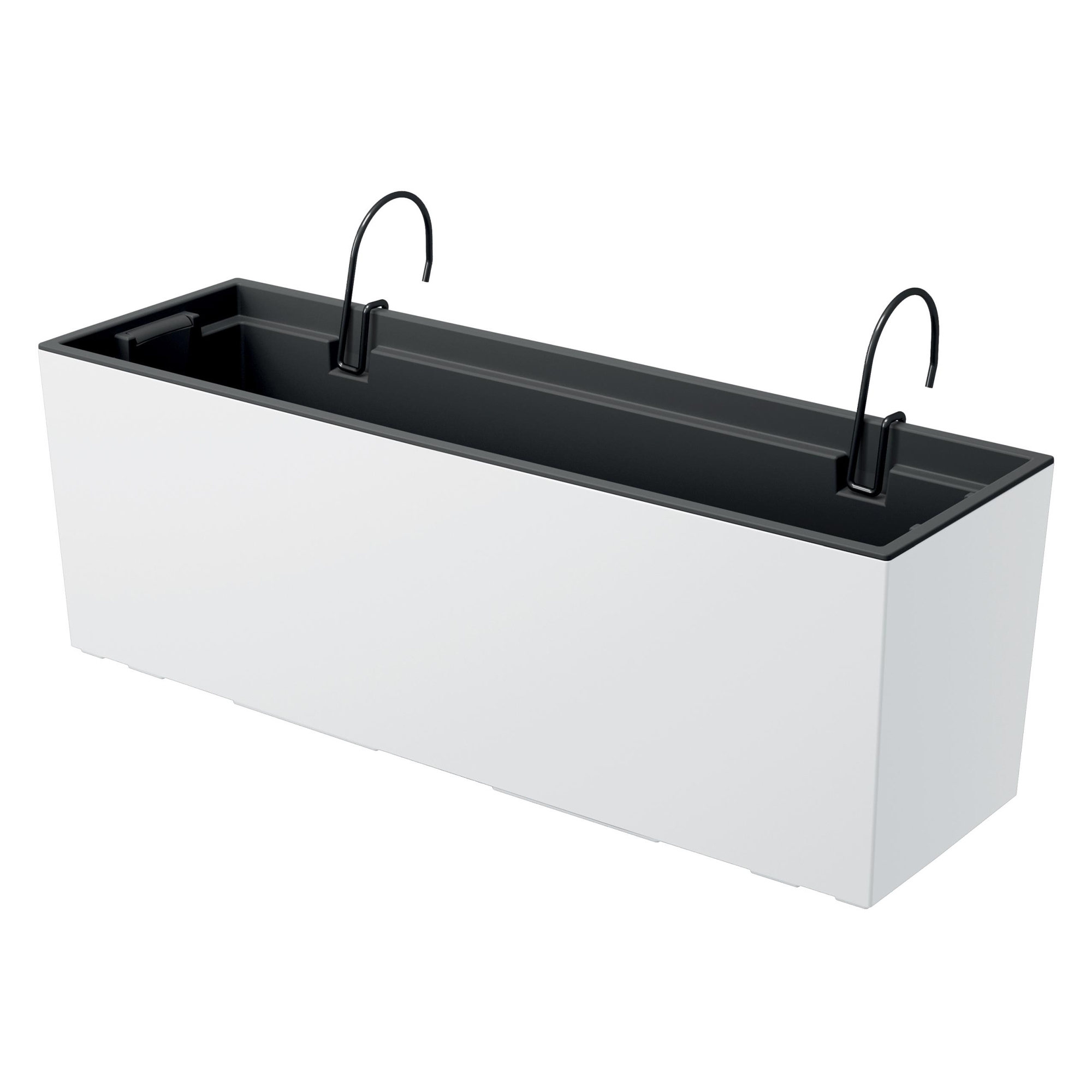 Prosperplast Maceta URBI CASE W Blanco 580x180x195 con Depósito y Ganchos de Sujección