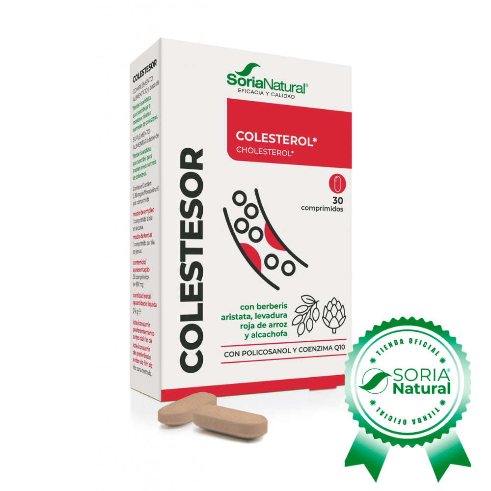 Colestesor - Soria Natural - Pastillas colesterol natural - Levadura de Arroz Rojo con Coenzima Q10, Extracto de Alcachofa, Policosanol - Control de colesterol y triglicéridos - 30 comprimidos 800mg