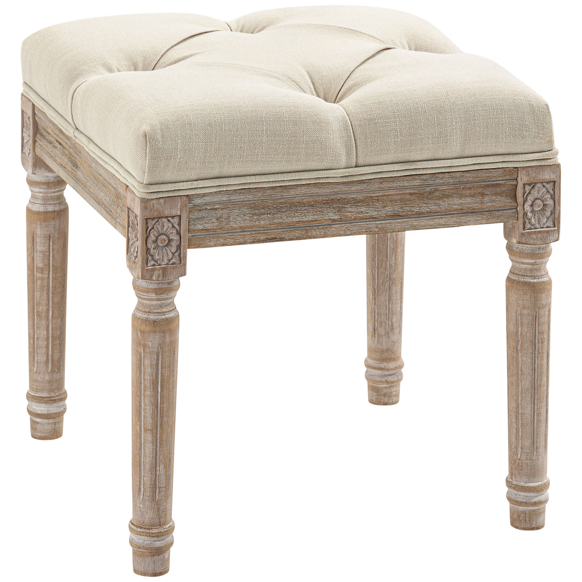 HOMCOM Taburete Pie de Cama Banco para Pie de Cama con Pies de Madera y Asiento Acolchado Carga 120 kg Banqueta de Dormitorio para Entrada Pasillo 40x40x43 cm Beige
