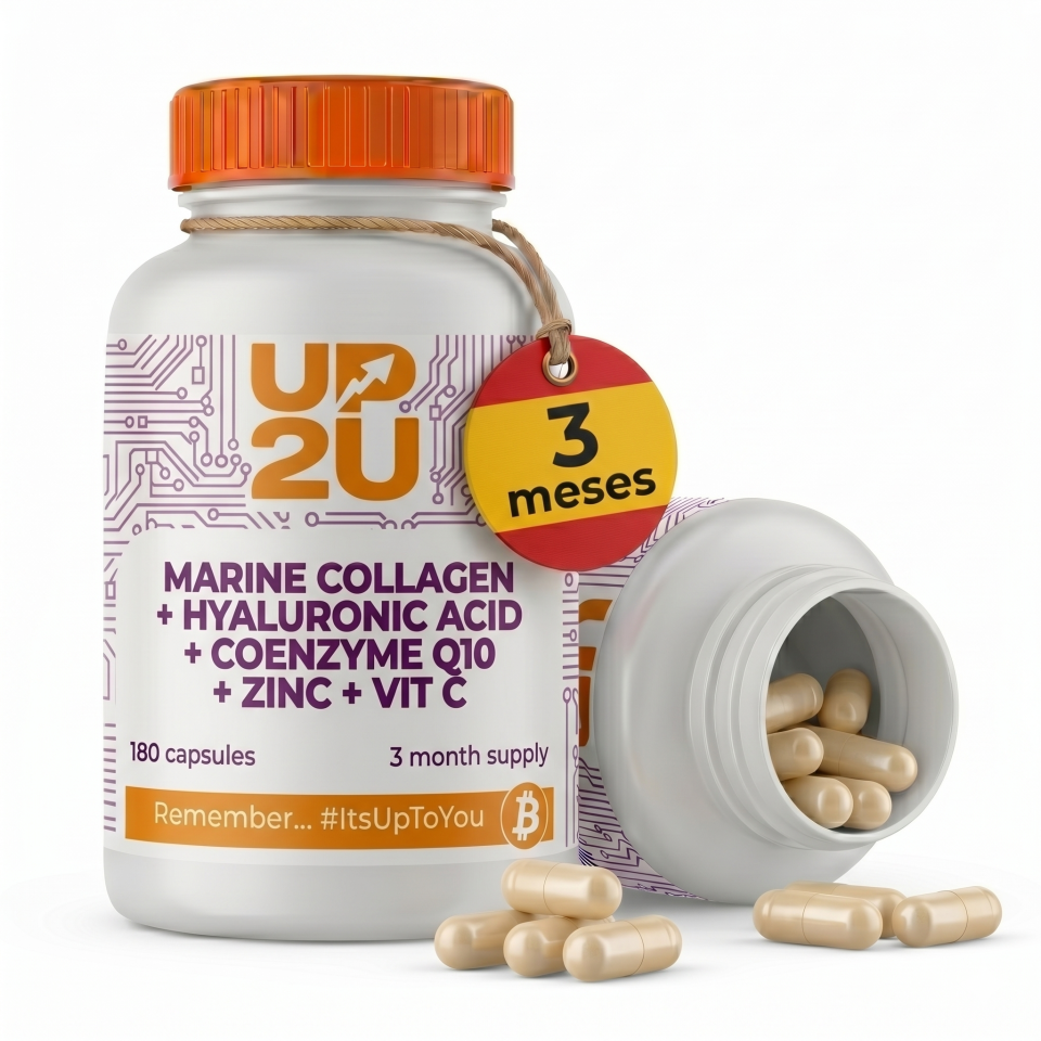 Colágeno Marino Hidrolizado UP2U Nutrition con Ácido Hialurónico, Coenzima Q10, Zinc y Vitamina C – 180 Cápsulas