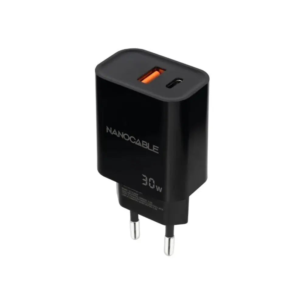 Cargador de Pared Nanocable 10.10.2012 1xUSB 1xUSB Tipo-C 30W Negro