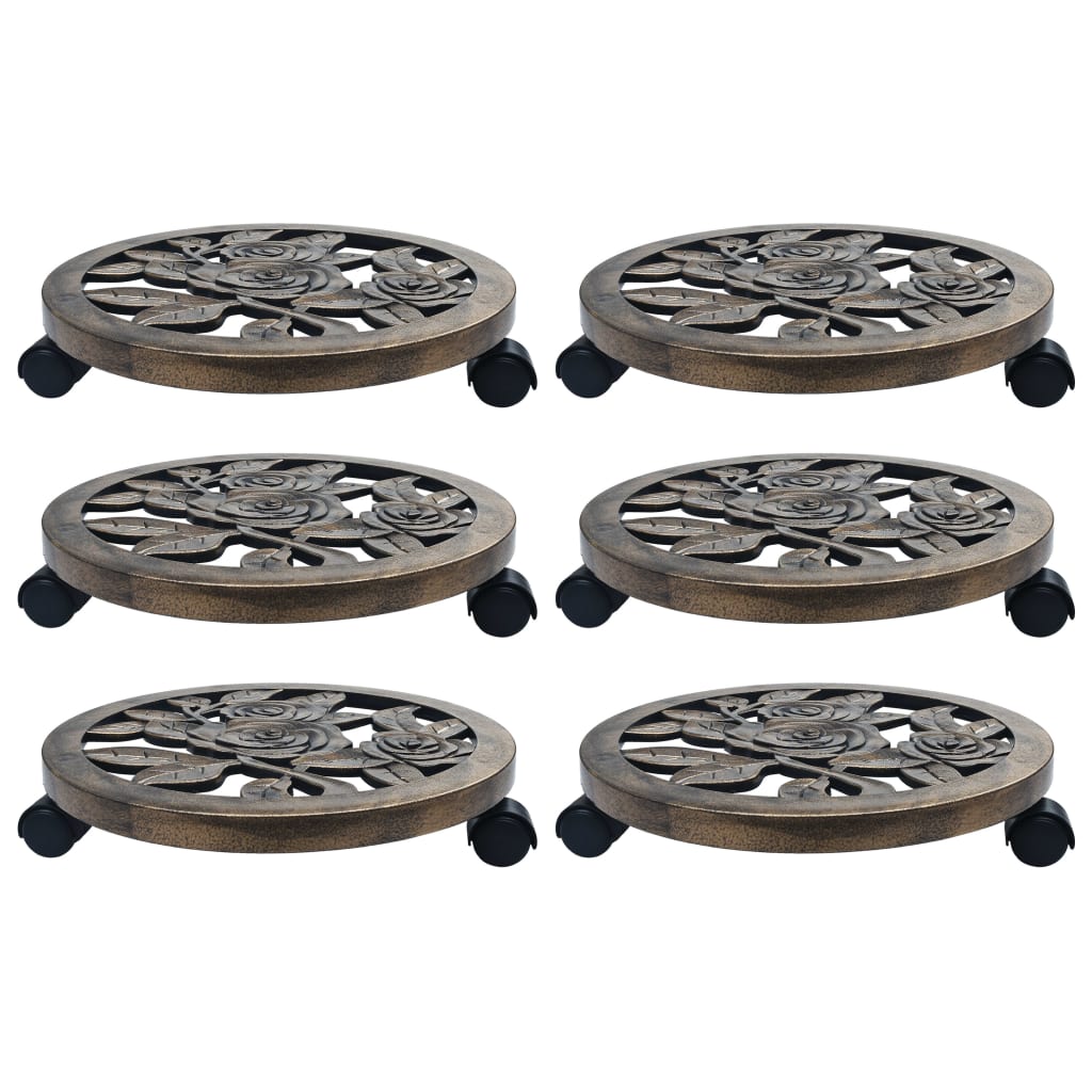 vidaXL 6x Soporte con Ruedas para Plantas Plástico Bronce 38 cm Macetero Color Bronce,  Verde, y mas