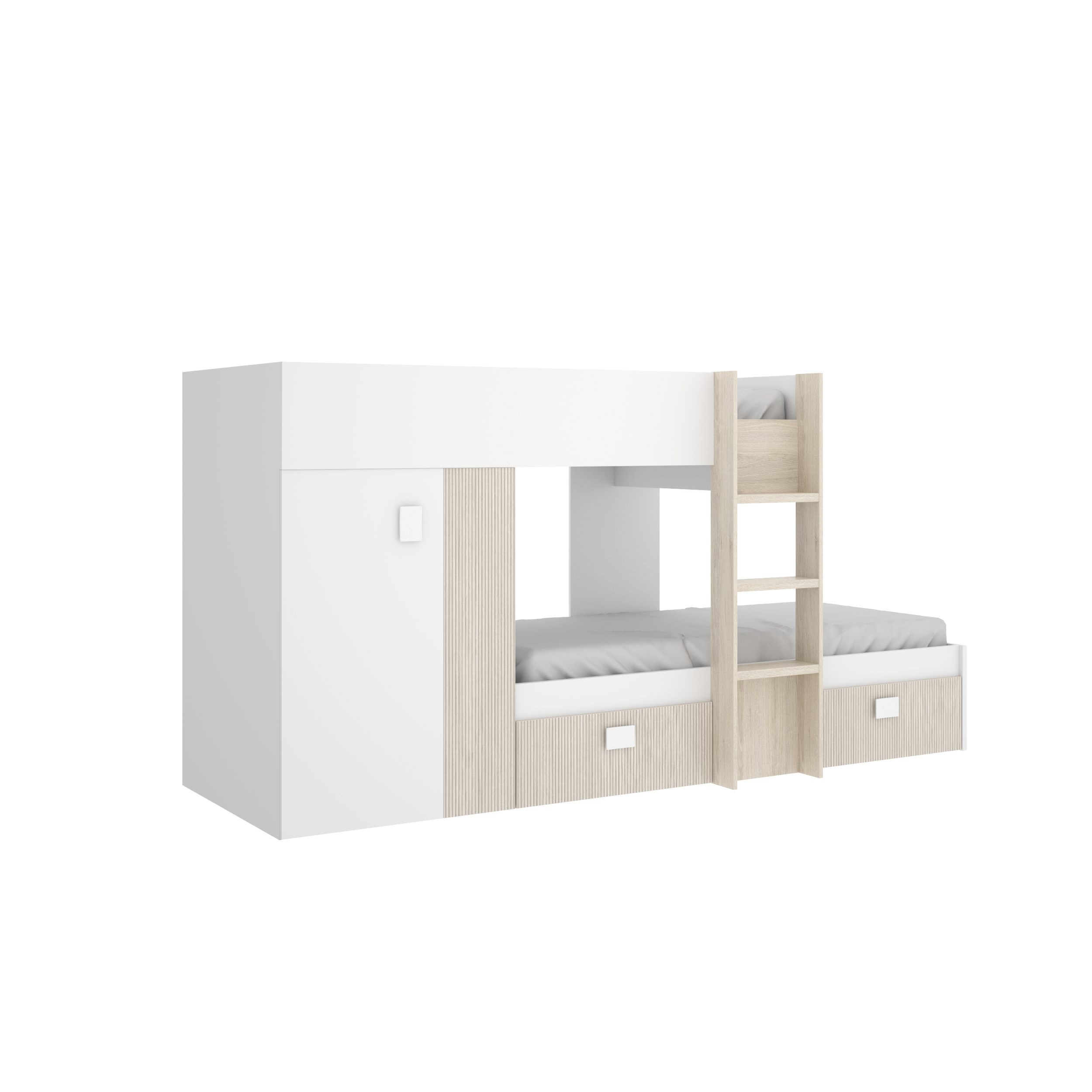 DEKIT GRUPO RIMOBEL GROE - CAMA TREN PARA DORMITORIO - BLANCO / NATURAL / ALISTONADO  - 150 x 271 x 111