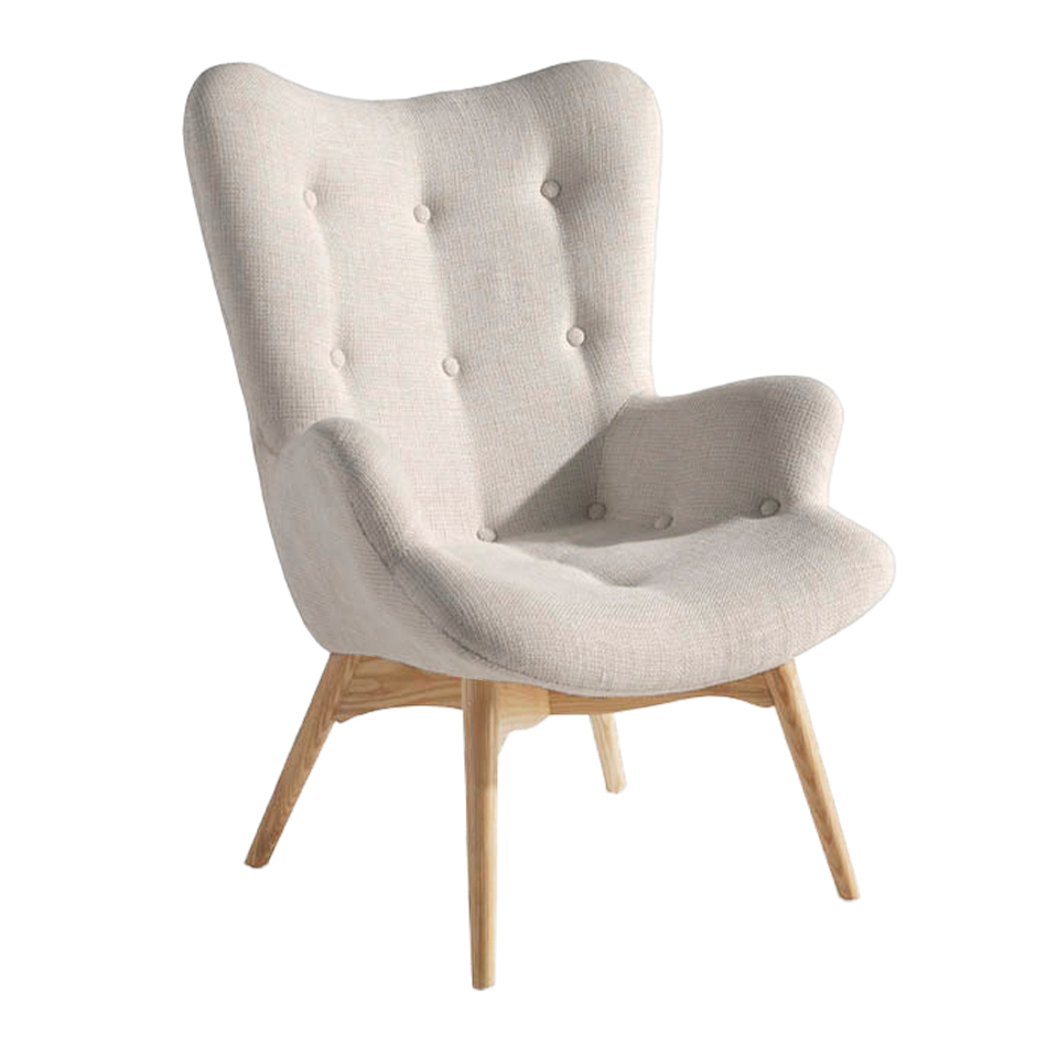 ANGEL CERDÁ 5023C Sillón tapizado tela capitoné , Beige  Fresno , Tela , 70 x 80 x 92 cm.