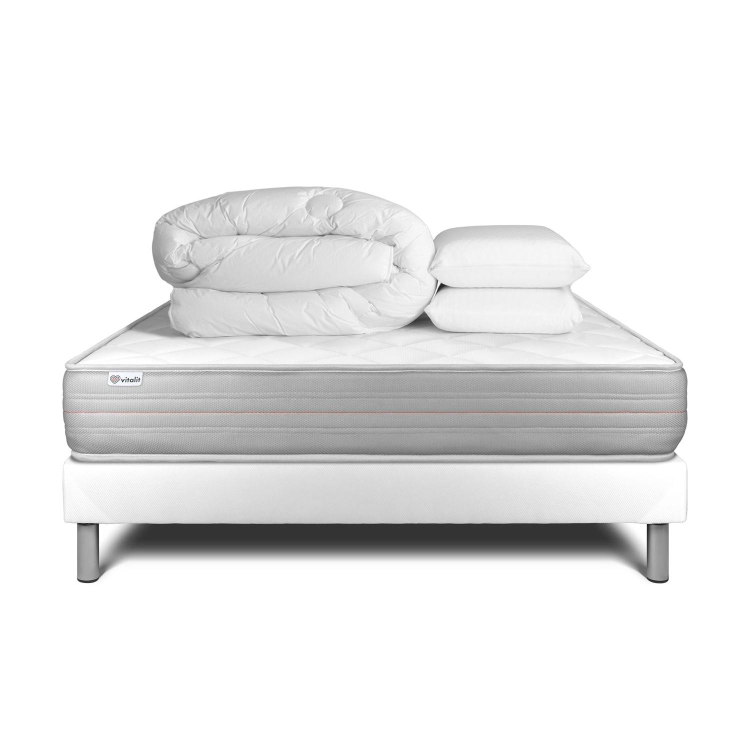 Pack cama completa - Colchón 180x200cm + Somier con láminas (kit) + 2 almohadas + Edredón - Vitalmemo