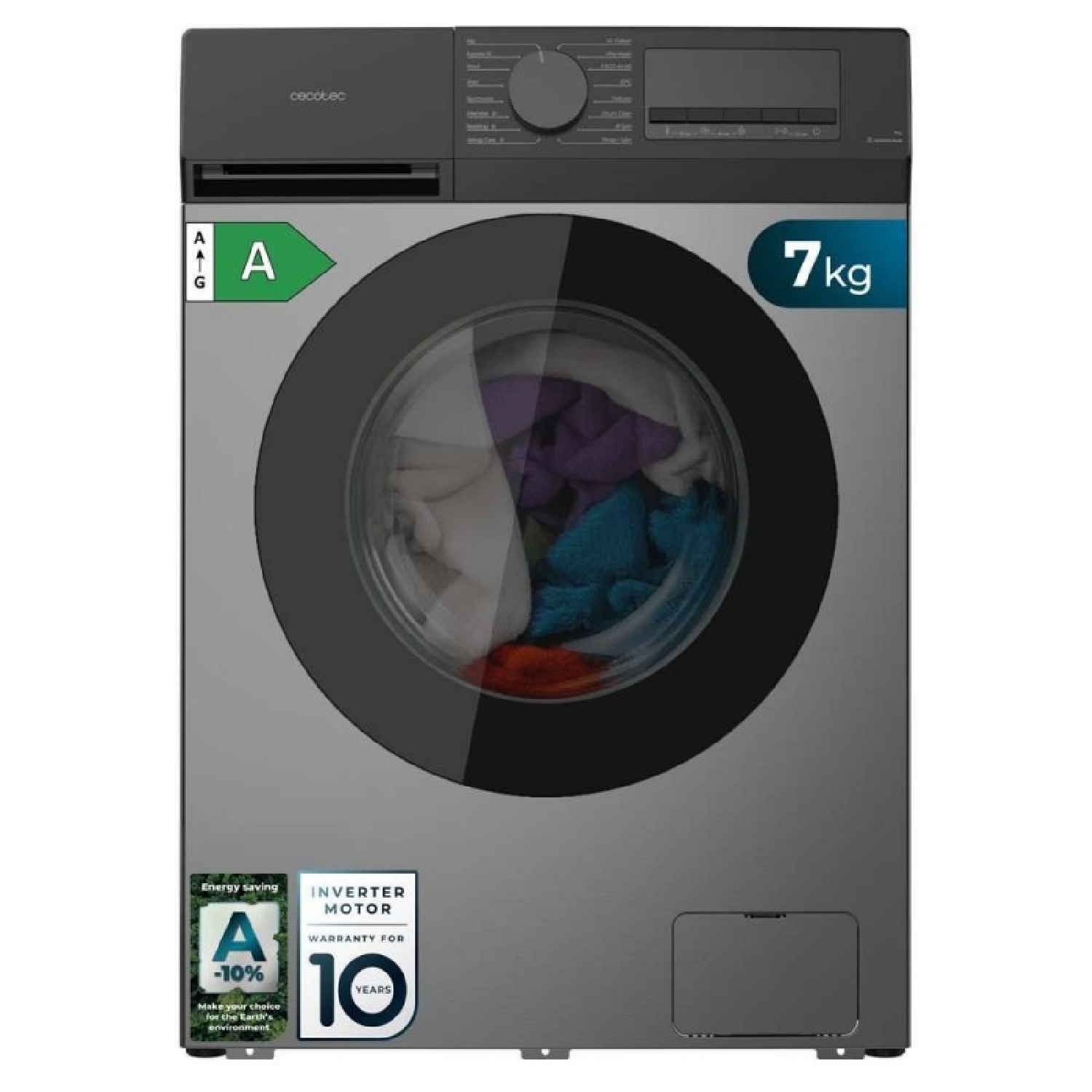 Cecotec Lavadora Carga Frontal 7Kg Bolero DressCode 7450 Inverter Steel, 1200 rpm, 16 programas, Clase A-10%