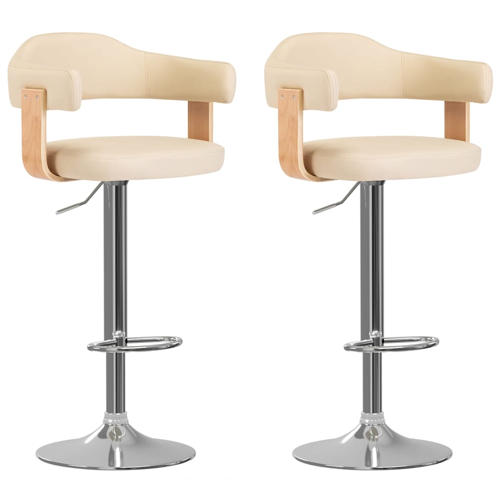 vidaXL Taburetes de cocina 2 uds cuero sintético madera curvada crema en color crema y marron claro/crema y marrón oscuro | cómodas modernas ergonómicas para comedor cocina salón hogar