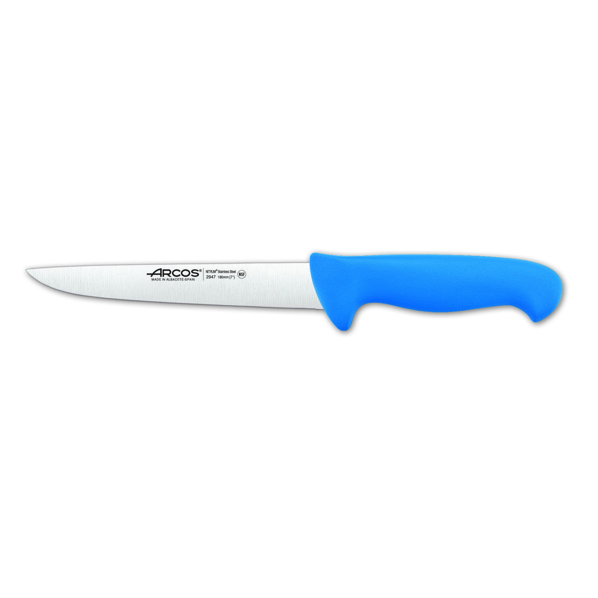 Cuchillo de Carnicero Arcos Colour - Prof 294723 de Acero Inoxidable Nitrum y Mango Ergonómico de Polipropileno de Color Azul y Hoja de 18 Cm, Funda Display