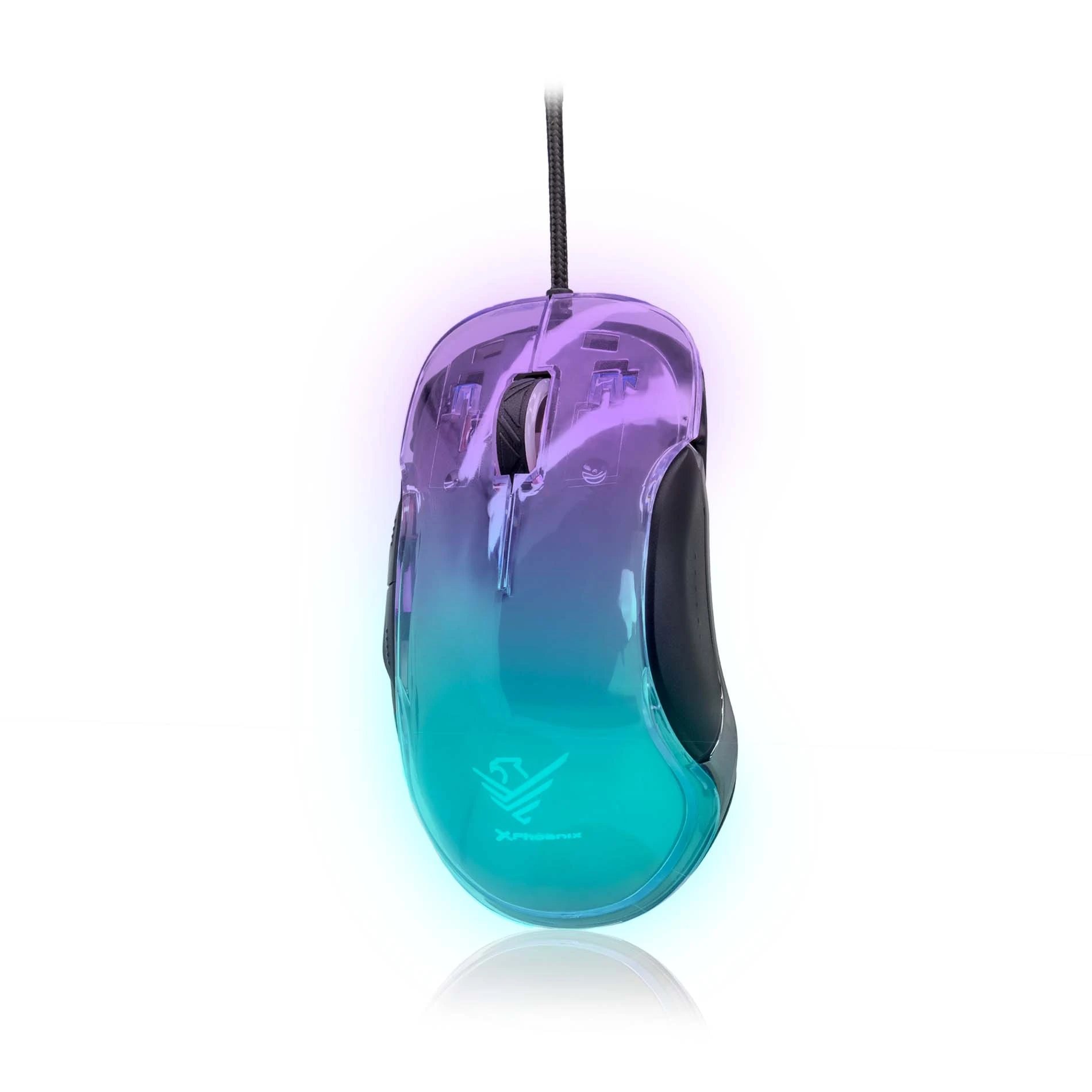 Phoenix - Ratón gaming PHBANSHEE con sensor PixArt 3325 de 10000 DPI, diseño ergonómico transparente y iluminación RGB personalizable color rosa