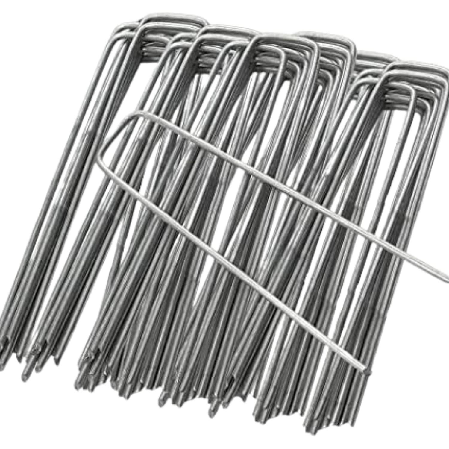 Thayba Grapas para Césped Artificial , Camping Suelo Duro - Clavos Jardín - Anclaje Suelo con Arandelas o Sin Arandela- Metal Galvanizado en Caliente - Diámetro 3mm - Medida 15x3x15cm