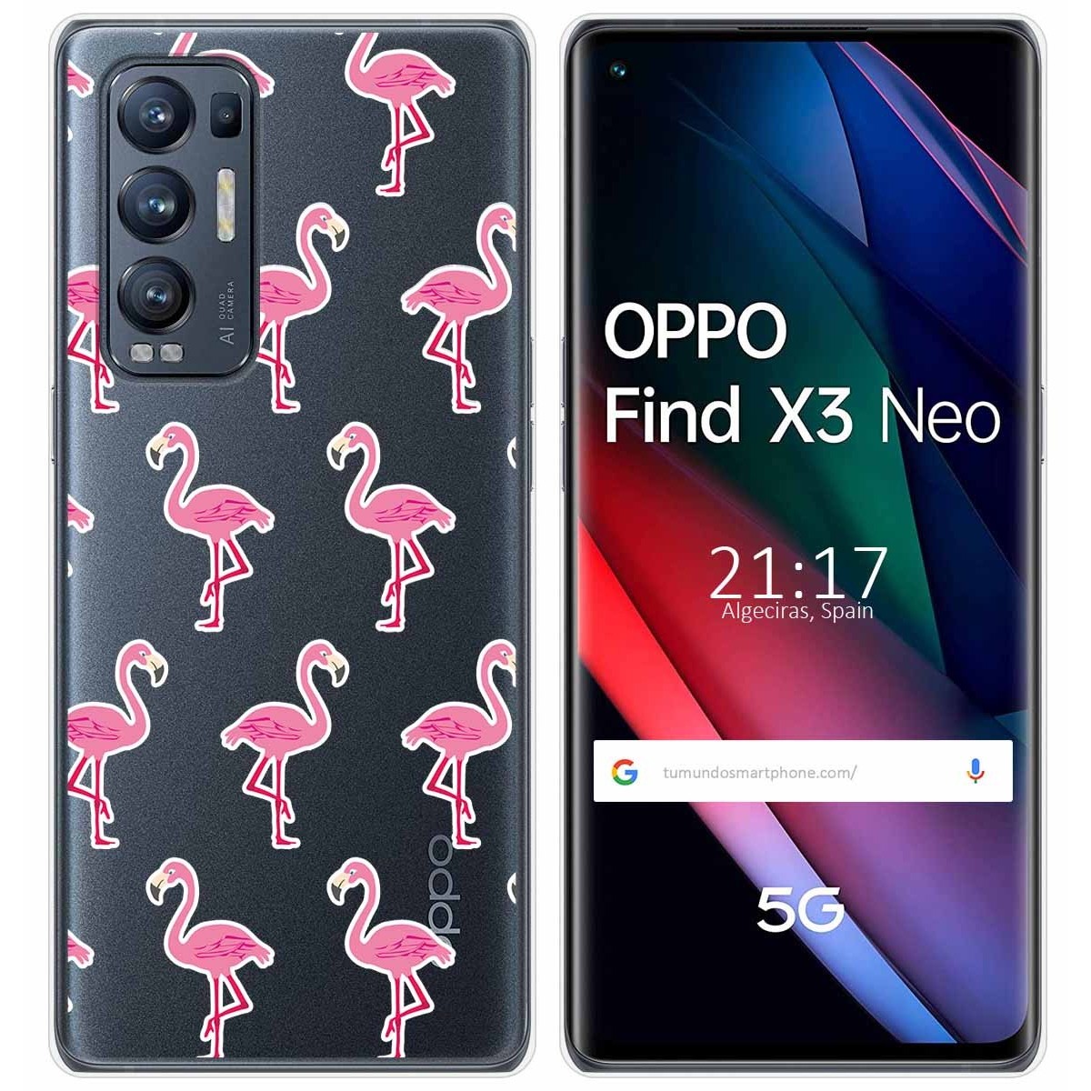 Tumundosmartphone Funda Gel Transparente para Oppo Find X3 Neo 5G diseño Flamenco Dibujos