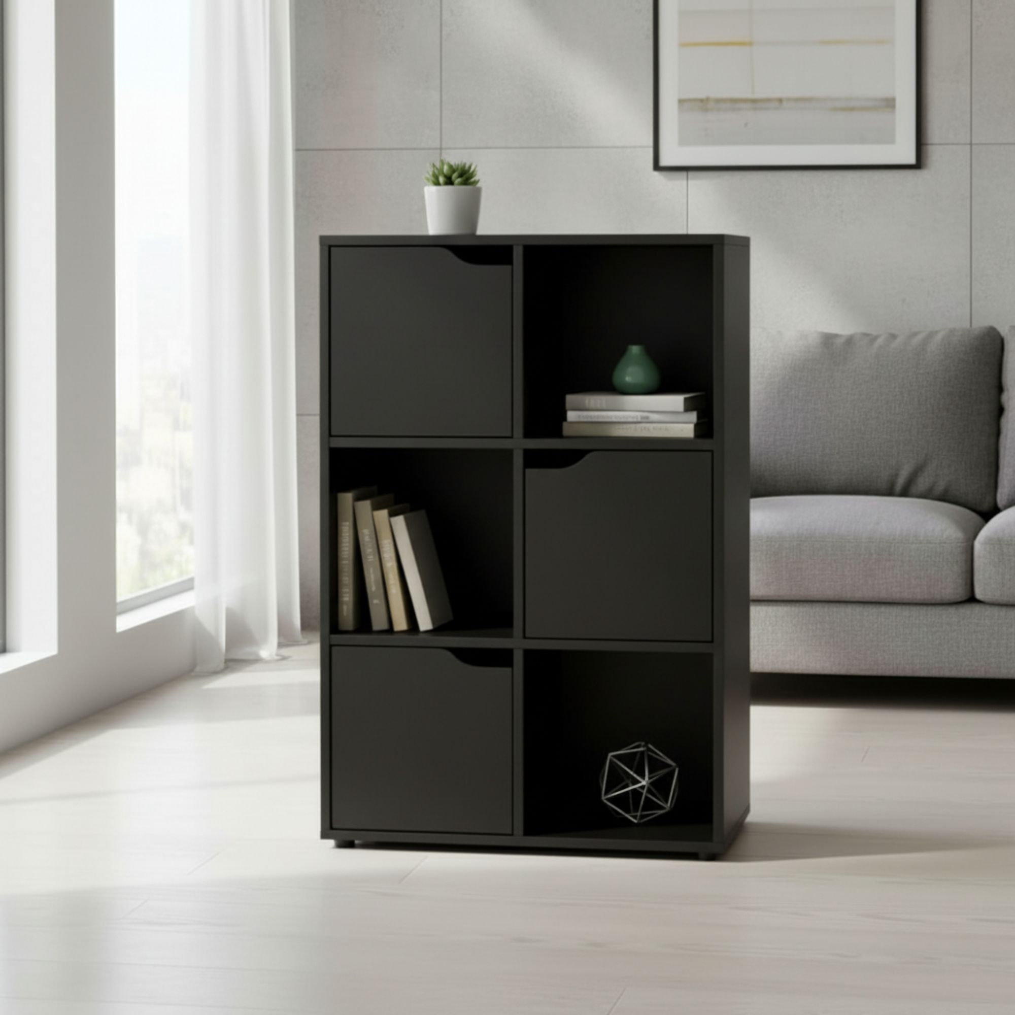 MOBLEKIT | Estanterías de Cubo Negro Modulares de Madera con Diferentes Compartimentos y Opciones con Puertas, Librerías y Muebles de Almacenaje para Dormitorio, Cocina o Entrada