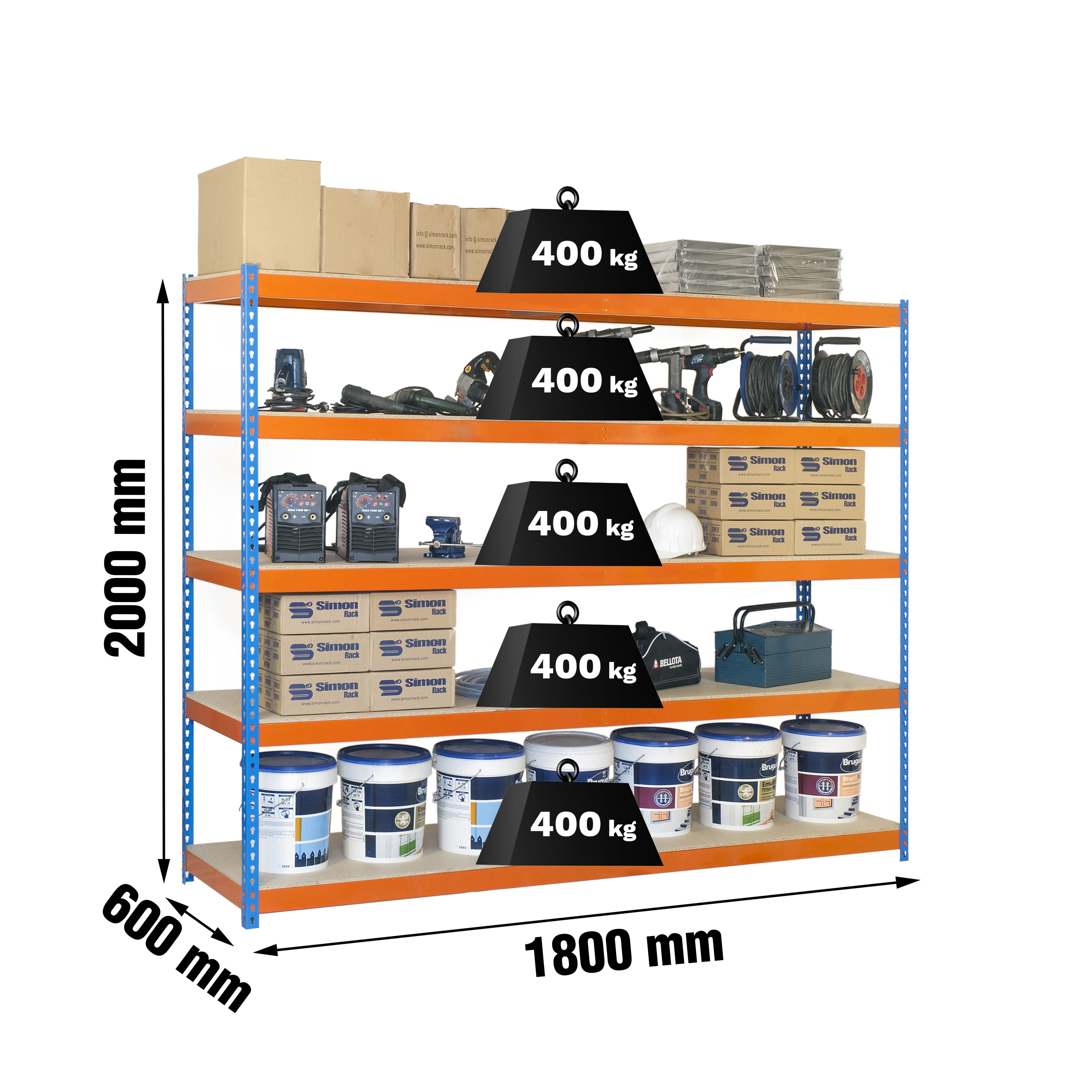 Estantería SIMONRACK Ecoforte 1806-5 chipboard azul/naranja/madera