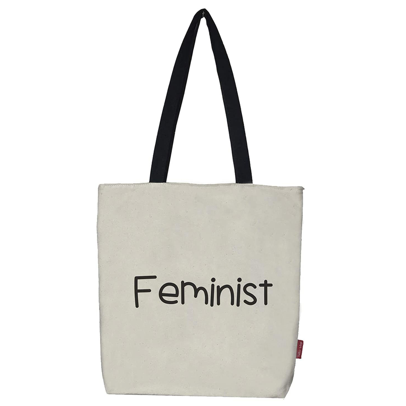 Hello-Bags. Bolso tote bag con cremallera, forro y bolsillo interior. Exterior: Algodón 100%. Incluye sobre kraft de regalo. Modelo FEMINIST. Color: Crudo / Negro. Medidas: 37x38 cm.