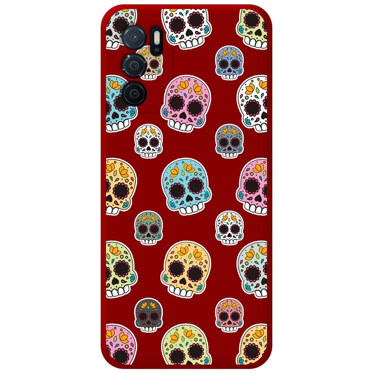 Funda Silicona Líquida Roja para Oppo A16 / A16s diseño Catrina Dibujos