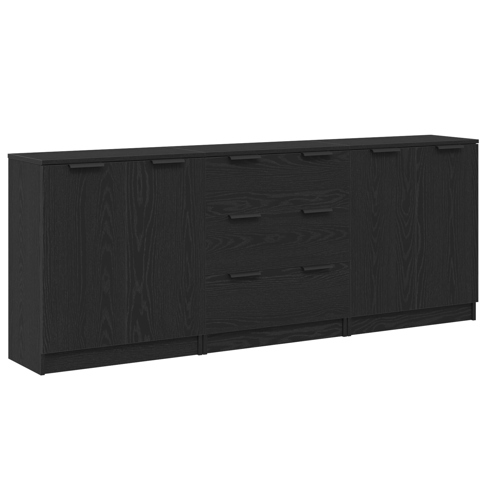 vidaXL 3 Piezas Aparadores Negro Roble Madera Elaborada