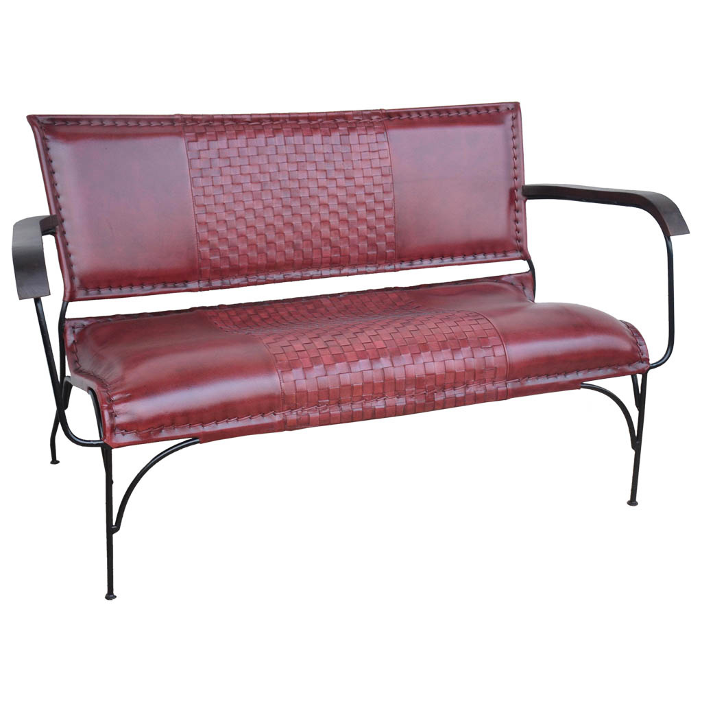 Wonderlust Deco - Banco de metal y piel marrón 112x62x75 Rojo 112x62x75h cm