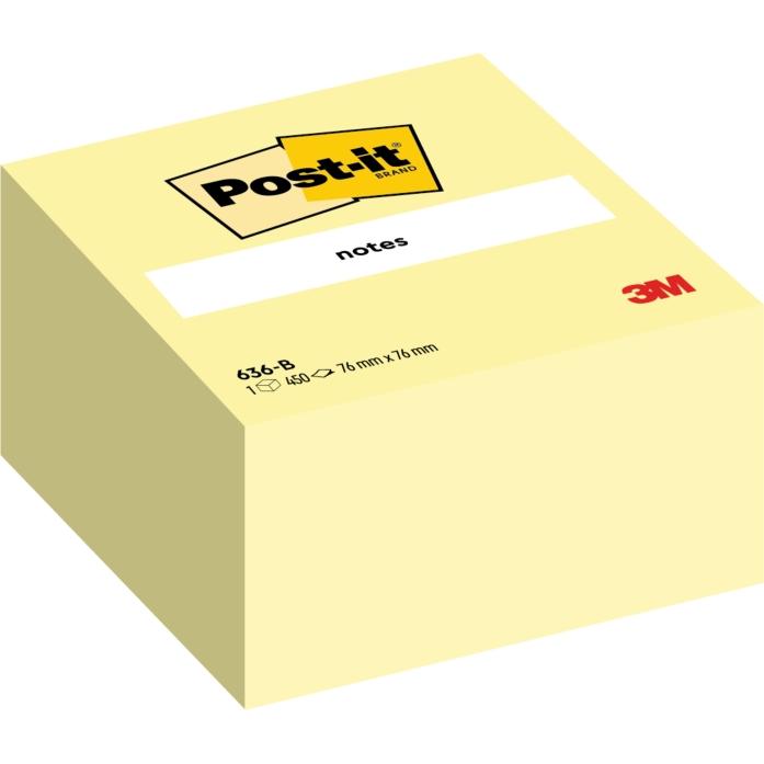 Post-it cubo de 450 notas adhesivas reposicionables - forma cuadrada - 76x76mm - color amarillo claro