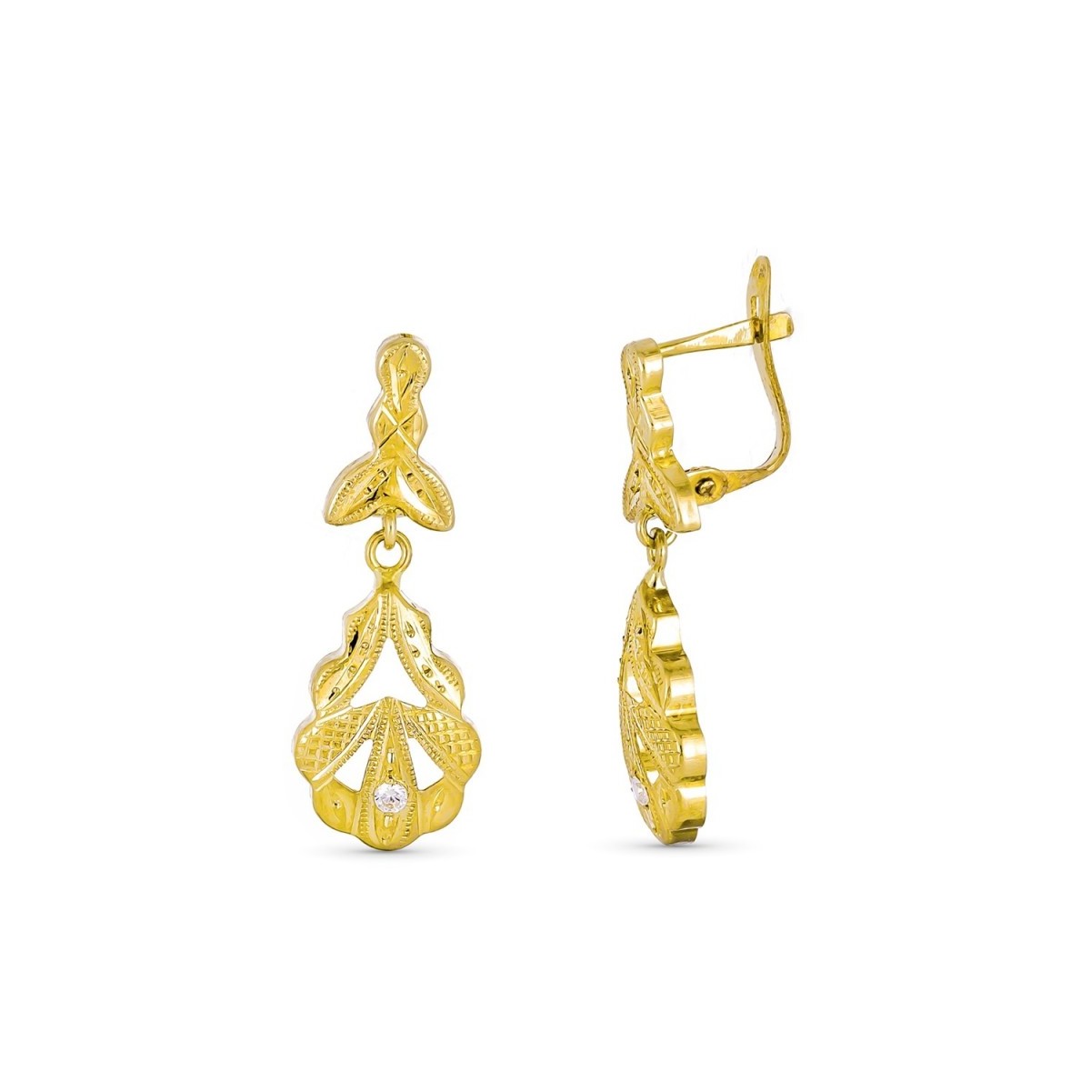 Pendientes oro 9k mujer largos 27 mm. cubana dos cuerpos circonita