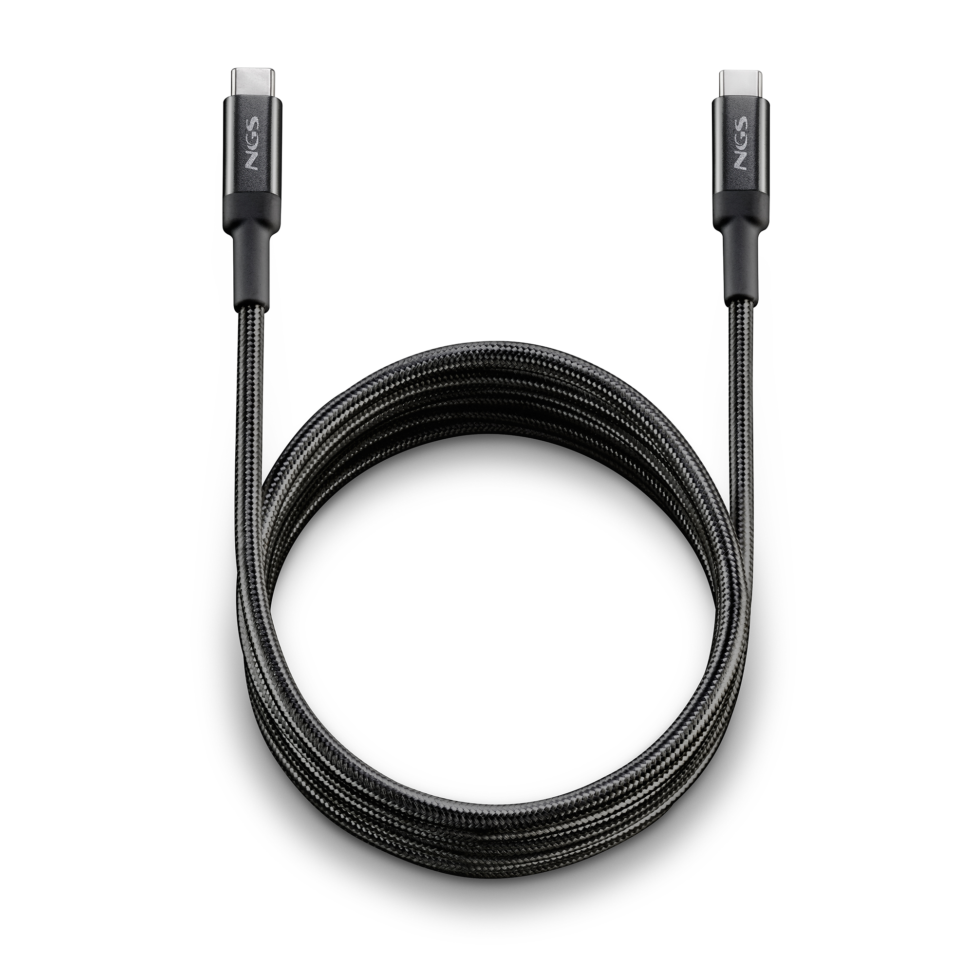 NGS KNOT 65W-2: Cable USB C a tipo C de 2m de longitud para carga rápida de dispositivos de hasta 65W. Nylon trenzado. Gran compatibilidad. Negro.