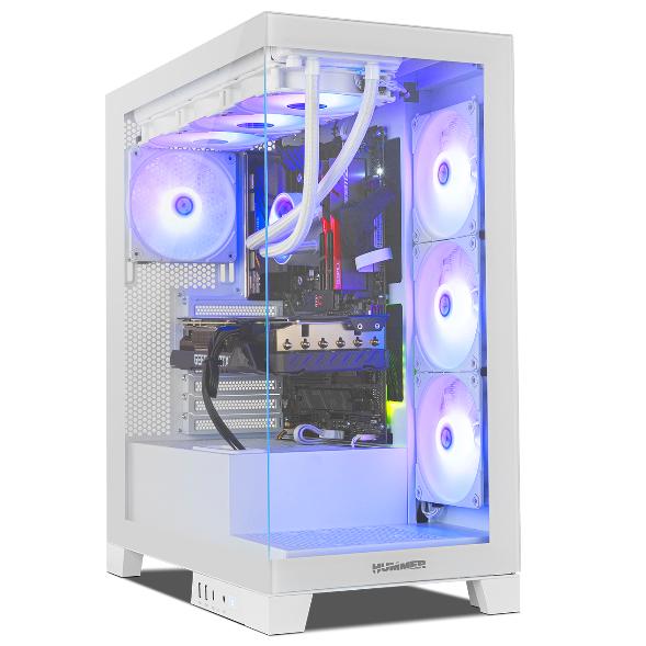 NOX XTREME PRODUCTS Hummer Glock White - Semitorre ATX | M-ATX | ITX, Cristal Templado panorámico Frameless, Espacio para 10 Ventiladores, 4X Ventiladores 120mm preinstalados, USB-C y USB 3.0, Blanco