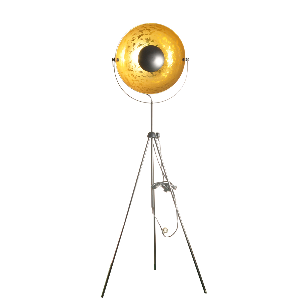 Alpinaluz Lámpara de Pie Trípode Industrial Moderna con Foco Orientable en Dorado Craquelado y Altura Ajustable
