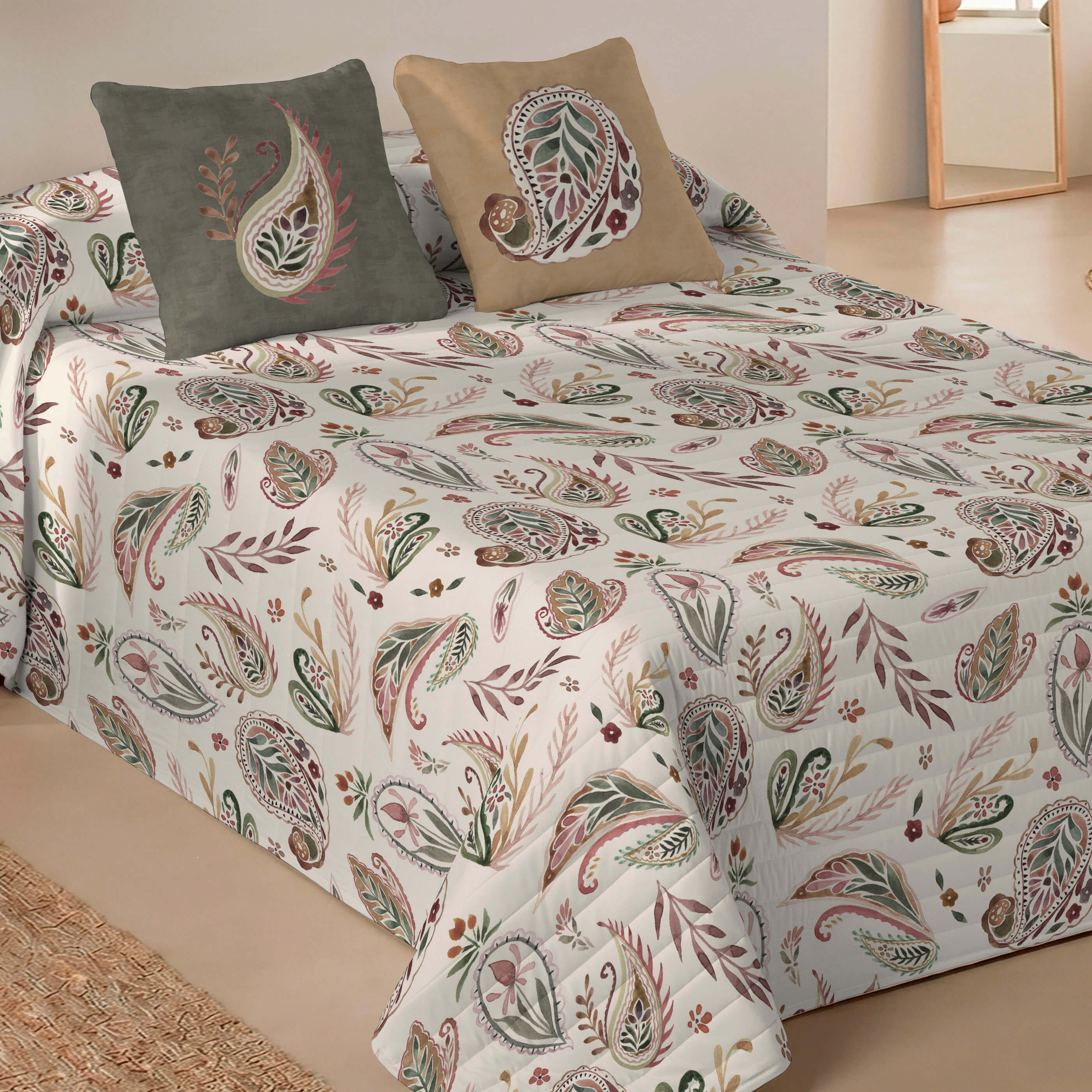 NATURALS - Colcha Bouti Estampada 100% Microfibra Extrasuave - Relleno 70 gramos -  Ideal para Primavera y Verano - Incluye 1 o 2 Fundas de Cojín - Disponible para Cama 90/135/150/180 cm - Fabricado en España