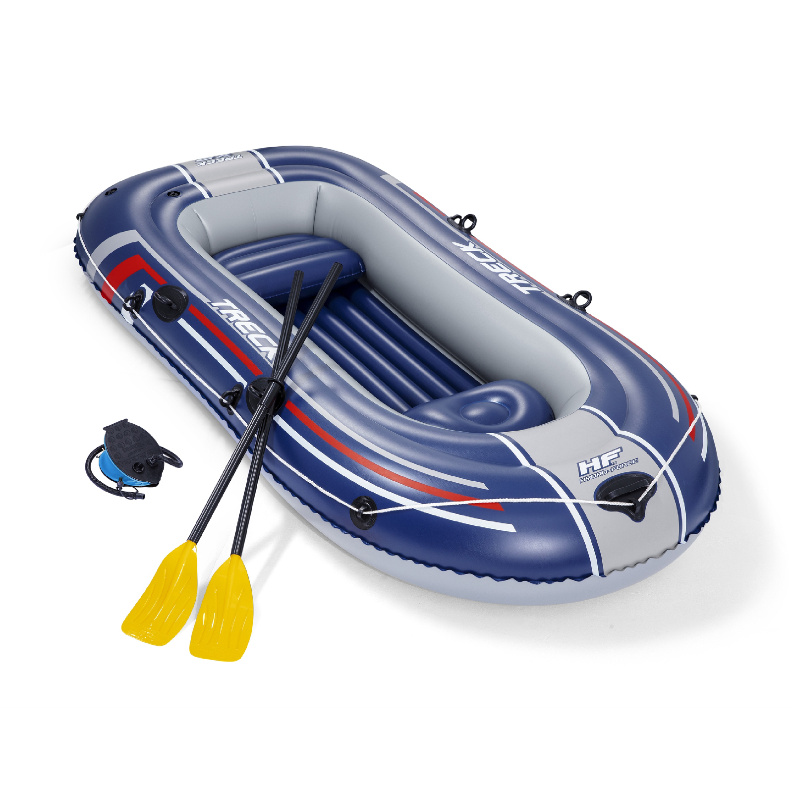 Bestway Barca Hinchable para 2 Adultos y 1 Niño Bestway Hydro-Force Treck X2 255x127x36 cm con 2 Remos y Bomba de Pie Incluida