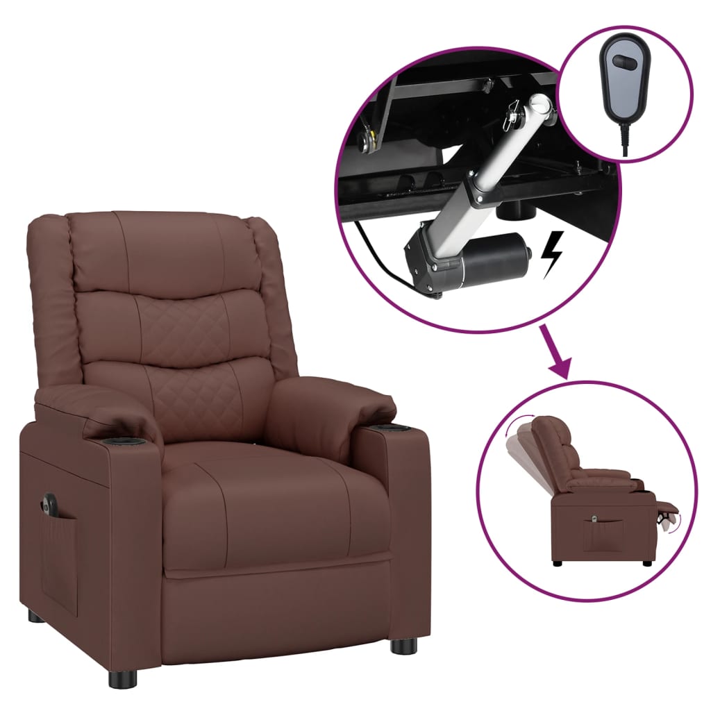 vidaXL Sillón reclinable eléctrico de cuero sintético marrón